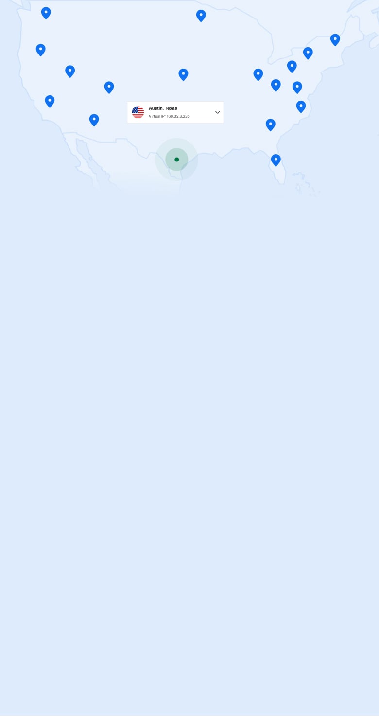 Karte der USA mit Markierungen für wichtige Serverstandorte